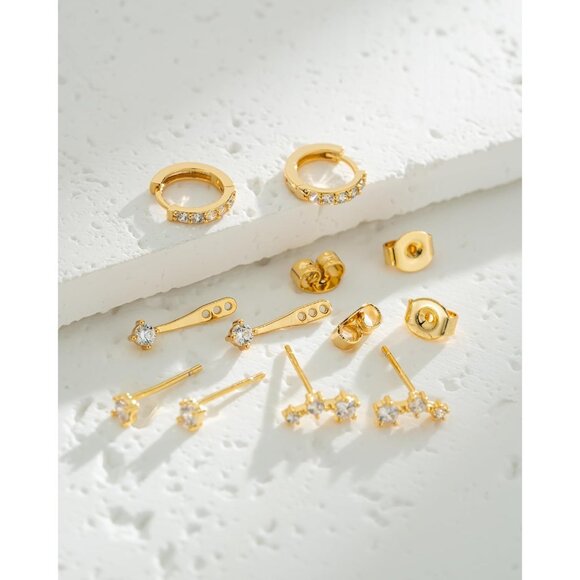 14K Gold Plated Sterling Silver Post | Dainty Earrings Set for Women: Stud - Picture 5 of 7